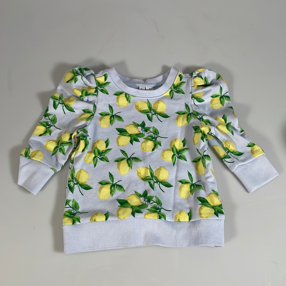 Never worn! Janie and Jack lemon print 3/4 sleeve sweatshirt.